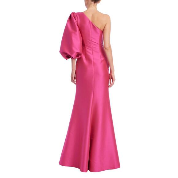 Badgley Mischka Mikado Twill One-Shoulder Gown Hot Fuchsia sz 4 Prom Pageant NWT - Picture 3 of 5